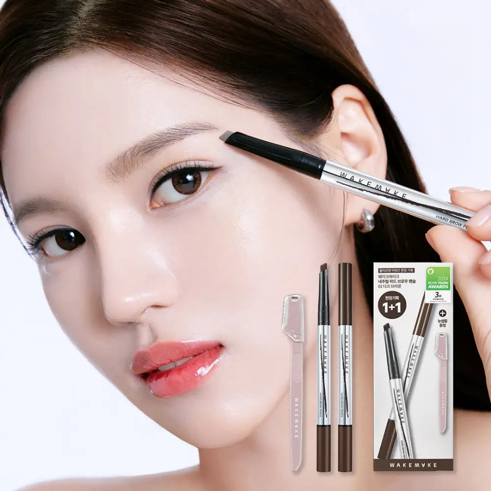 [WAKEMAKE] Natural Hard Brow Pencil Holiday Edition Twin Pack - 3 colors / 0.12g + Eyebrow Razor - SFOILER